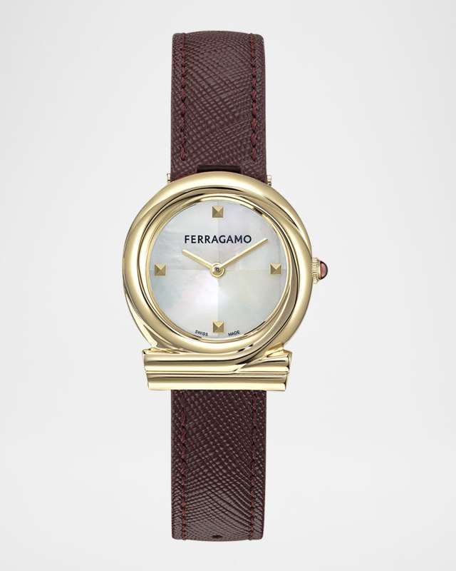 Gancini Twisted 28MM IP Yellow Gold Mother of Pearl Watch